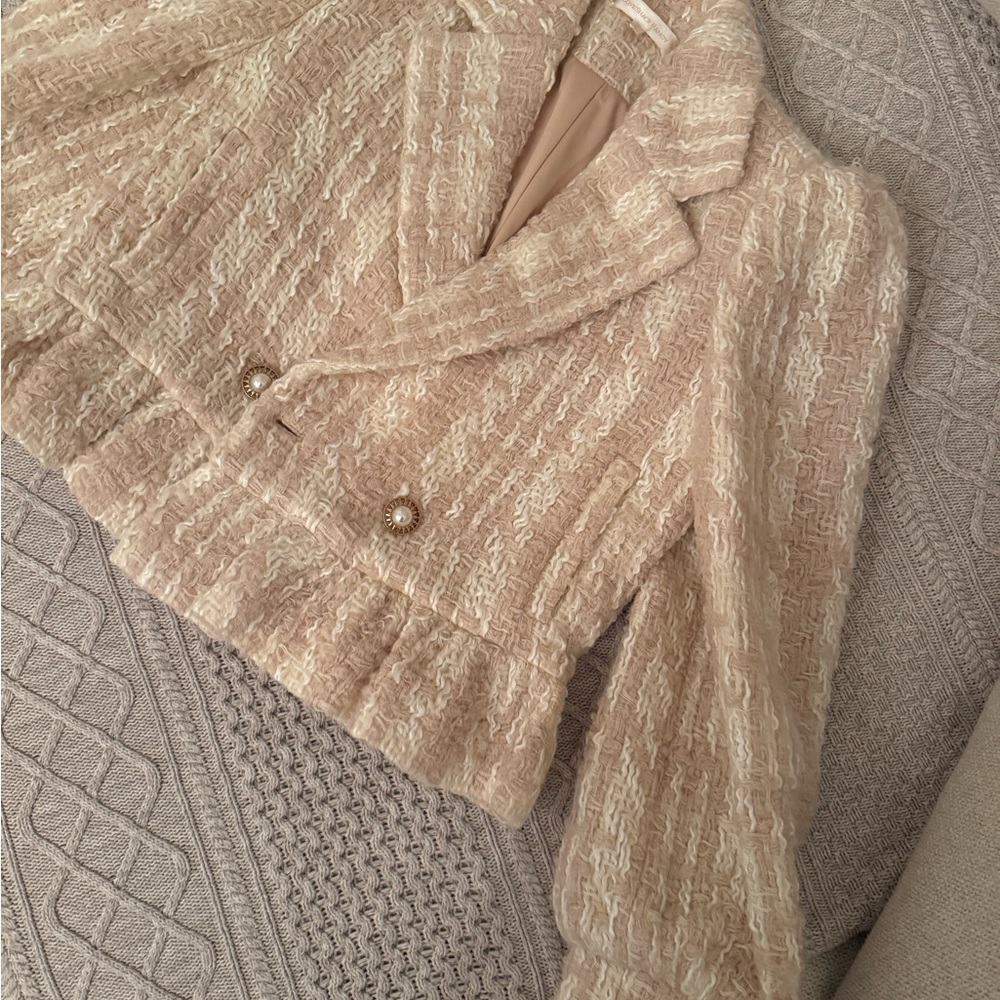 LoveShackFancy Cream Textured Blazer